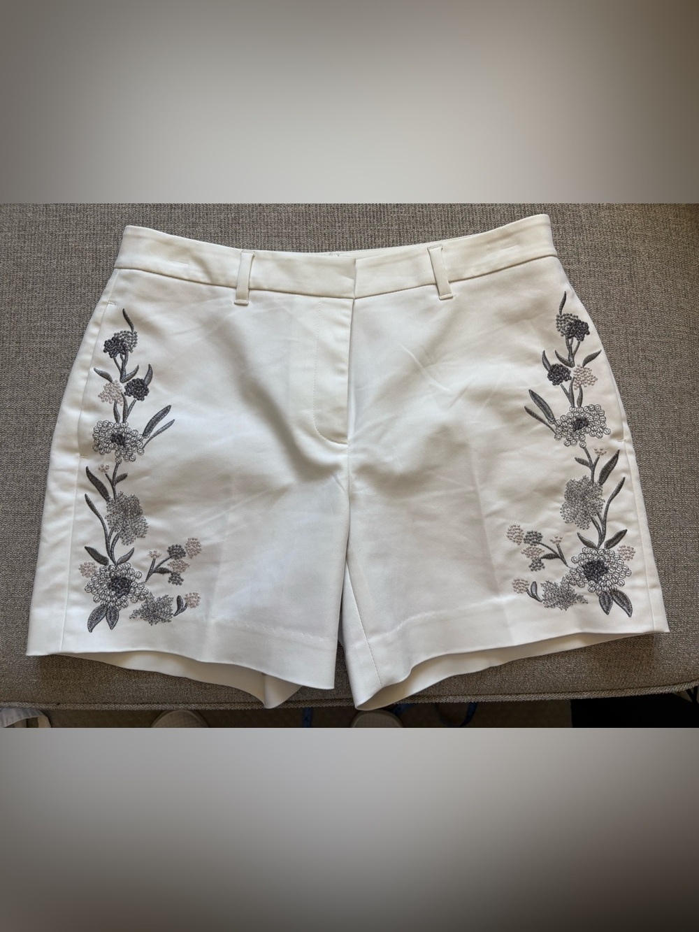 White Embroidered Floral Bermuda Shorts